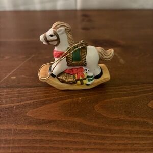 Old Fashioned Rocking Horse Christmas Tree Ornament ~ Vintage Ceramic Decoration
